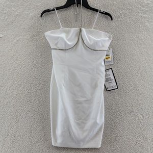 Aidan By Aidan Mattox Embellished Halter Crepe Dress Women's 8 Ivory Back Zip +